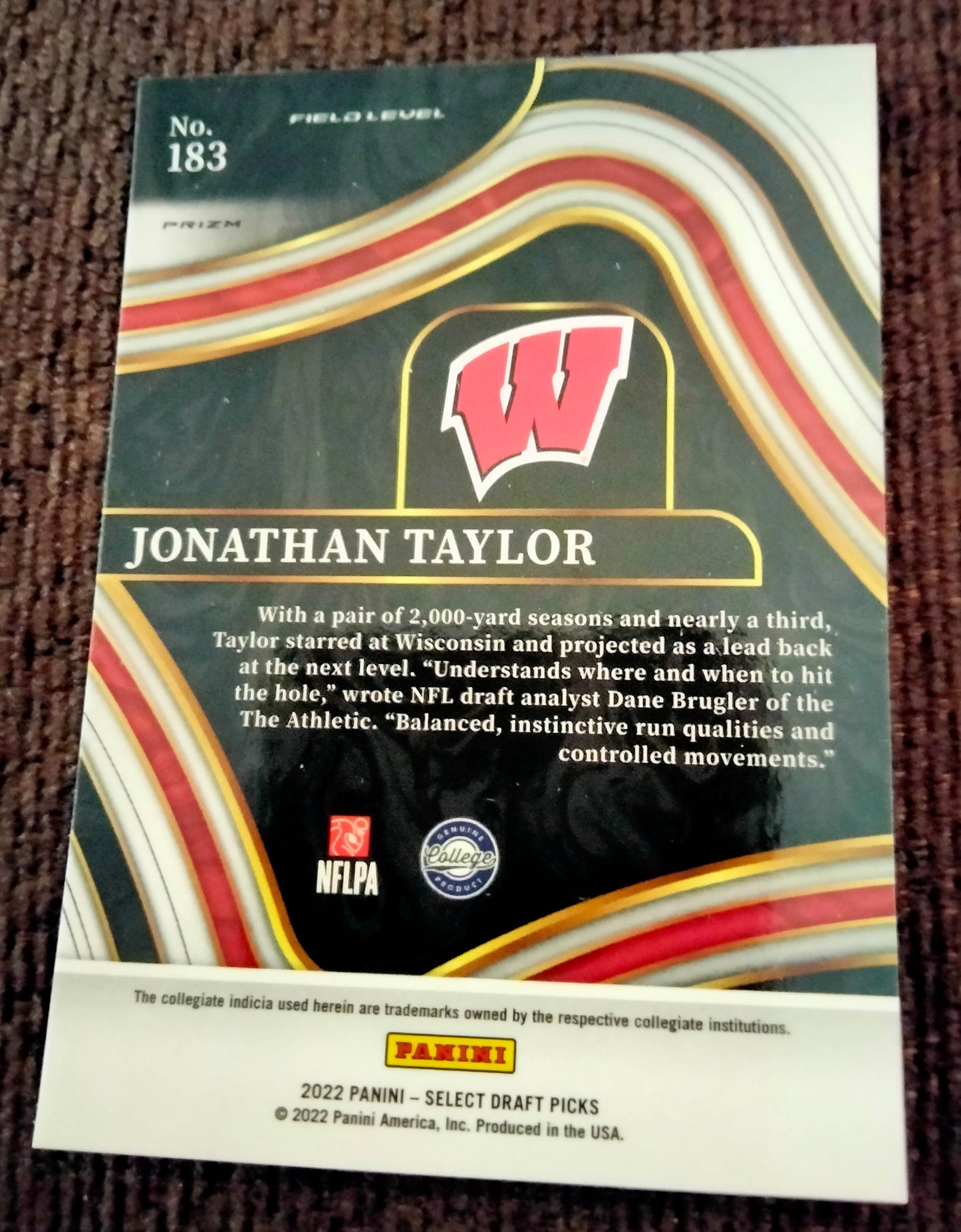 2022 Panini Select Draft Picks NFL Jonathan Taylor Red Lazer Prizm #183 Badgers Colts