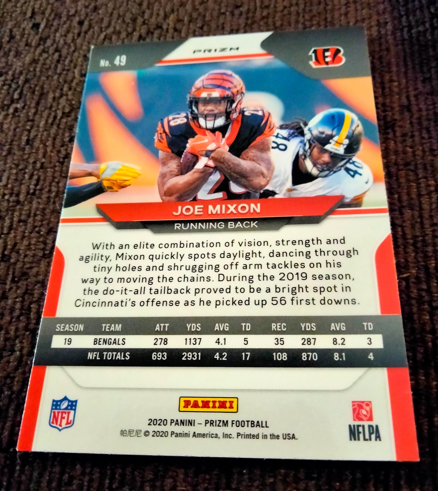 2020 Panini Prizm Joe Mixon Orange Disco Refractor #49 Bengals