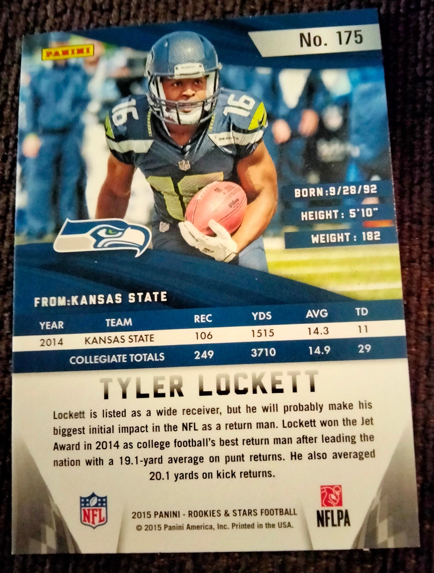 2015 Panini Rookies & Stars Tyler Lockett RC #175 Seattle Seahawks