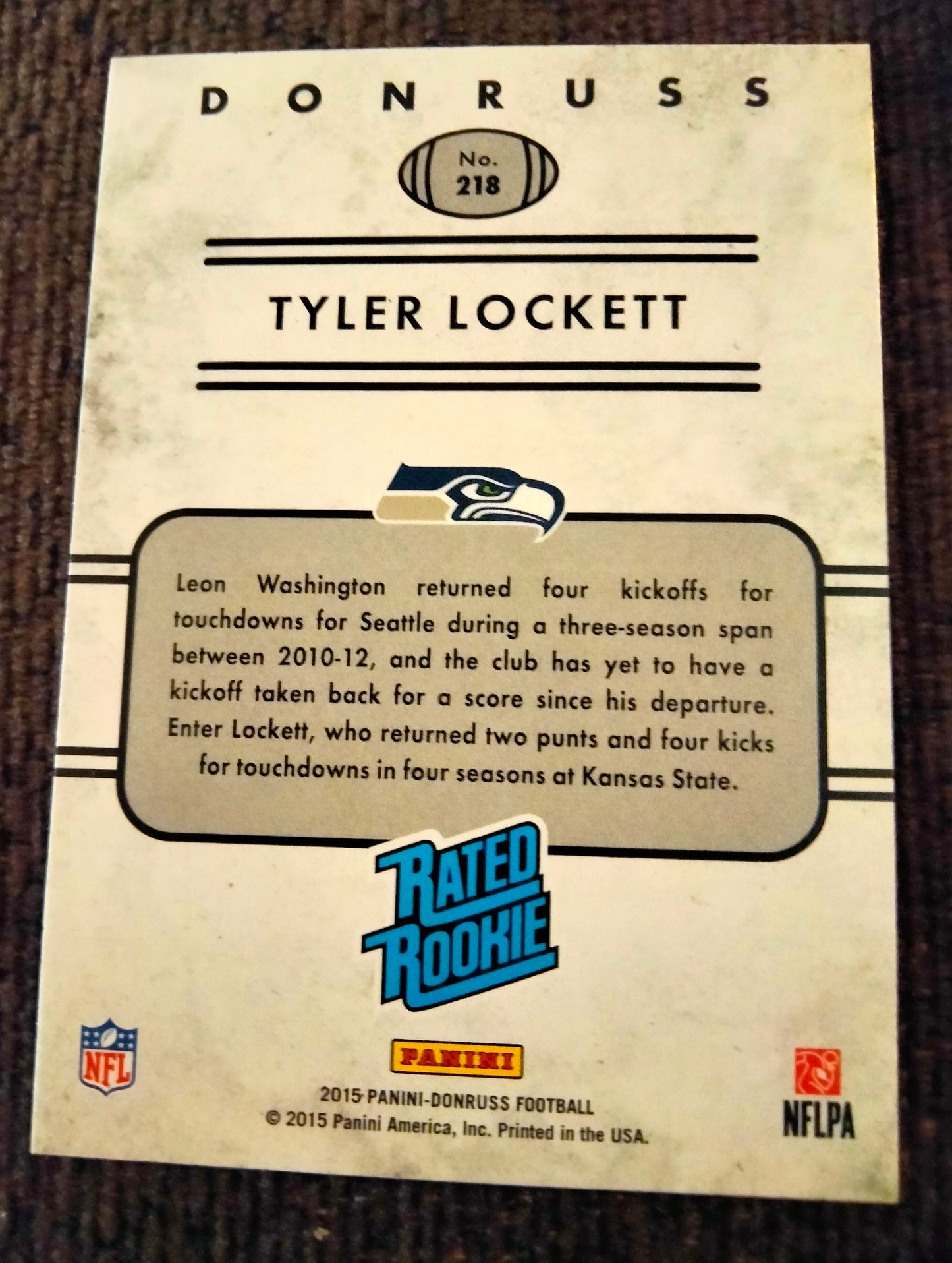 2019 - Panini Donruss - Rated Rookie - Tyler Lockett - #218 , Seattle Seahawks