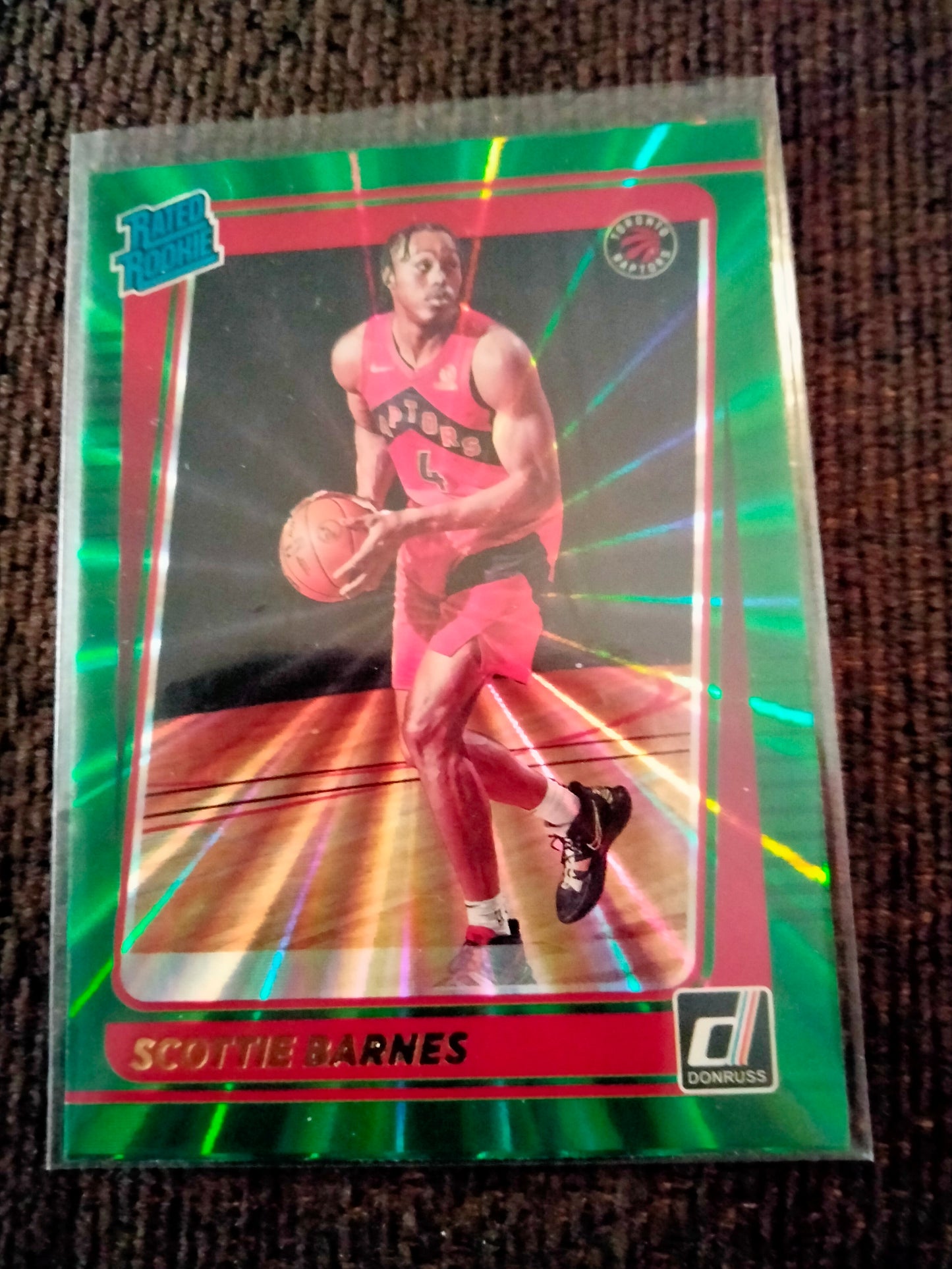 Scottie Barnes 2021-22 Panini Donruss Green Yellow Laser Rookie Card #236