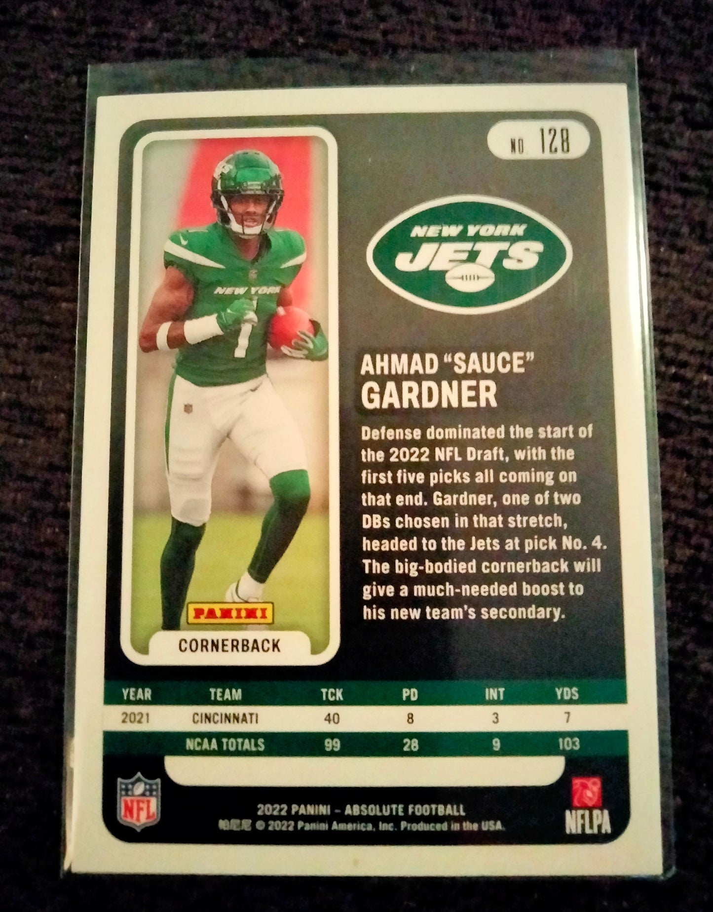 2022 Panini Absolute AHMAD "SAUCE" GARDNER Green Parallel RC #128 New York Jets