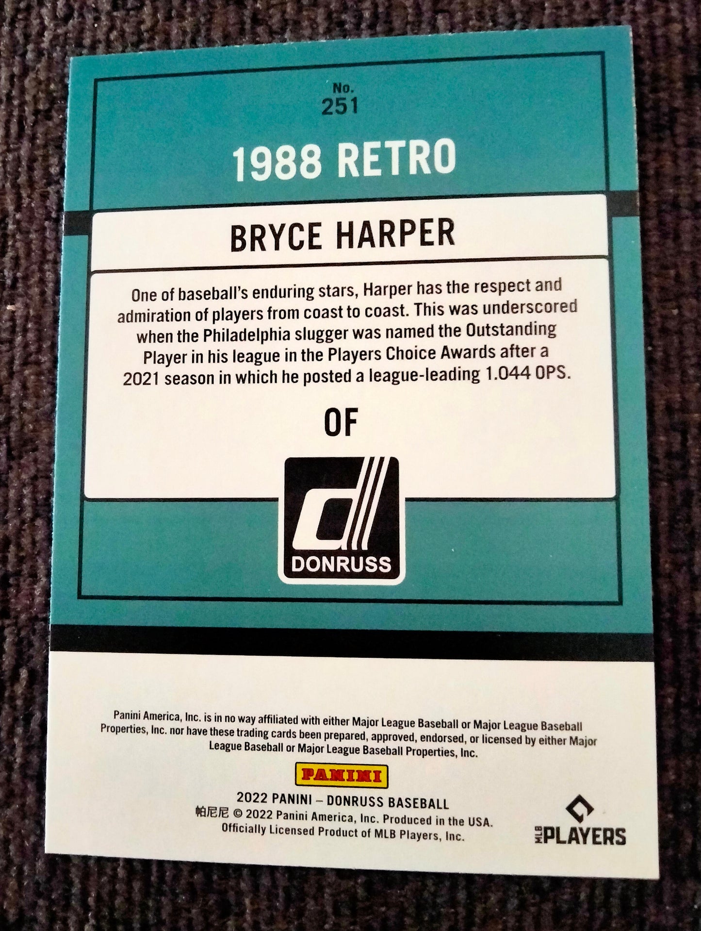 2022 Donruss Baseball BRYCE  1988 Retro #251 Phillies