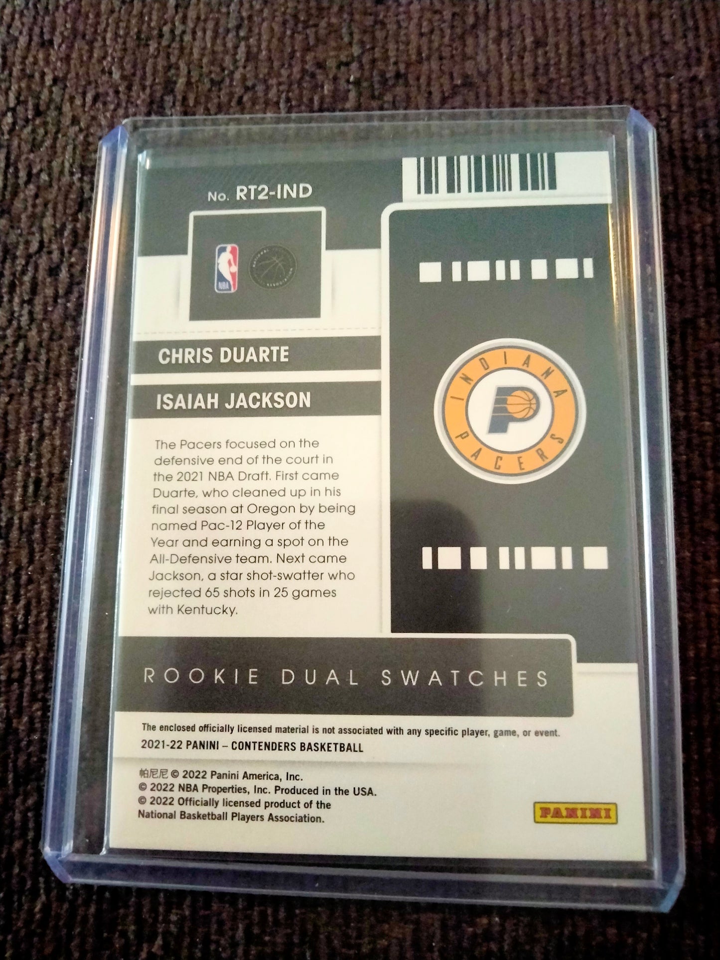 2021 Contenders Rookie Dual Swatch Chris Duarte / Isaiah Jackson Green Ice Prizm