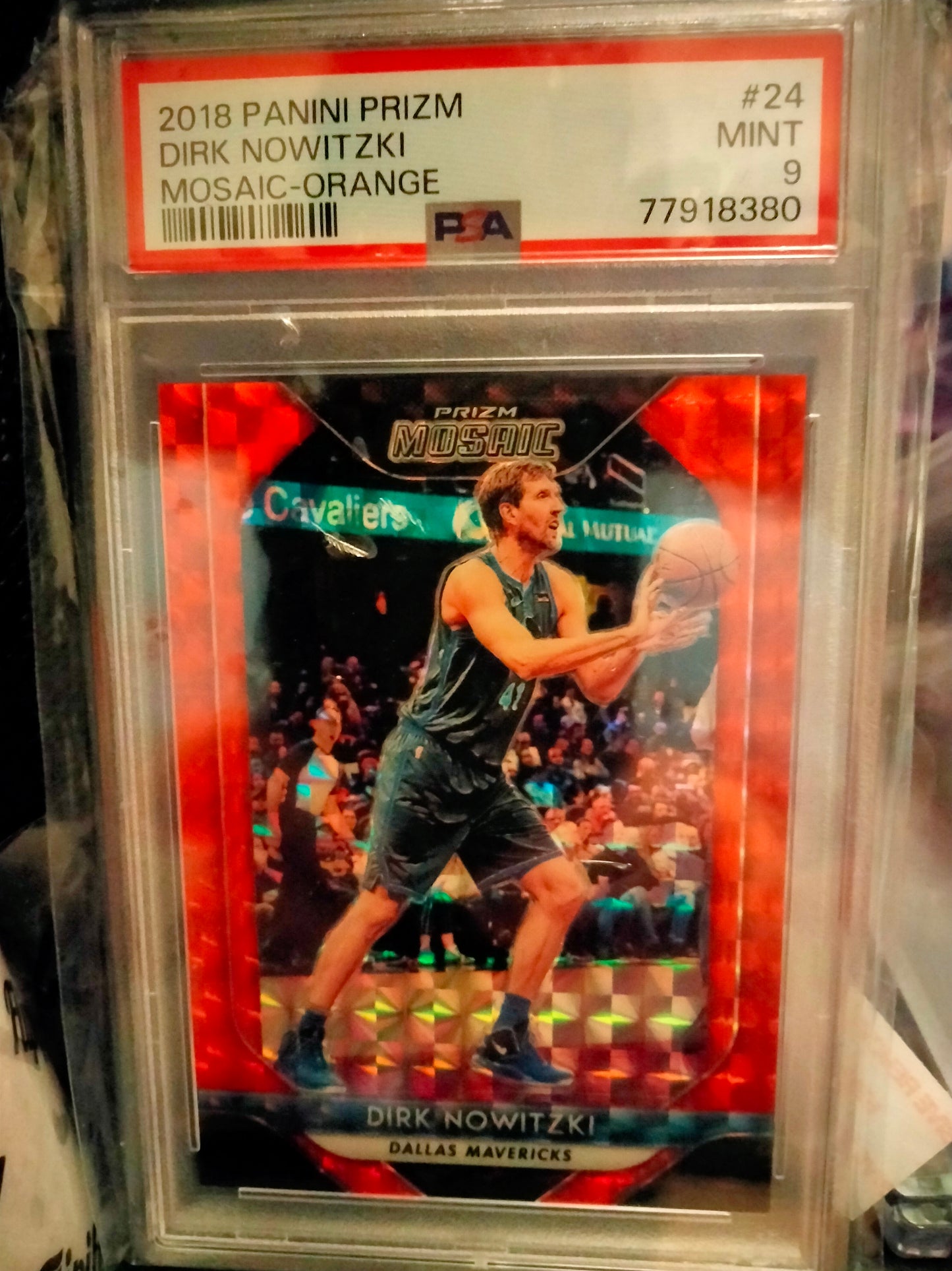 2018 Panini Prizm Dirk Nowitzki Mosaic Orange #D 21/99 (POP4) PSA Mint 9