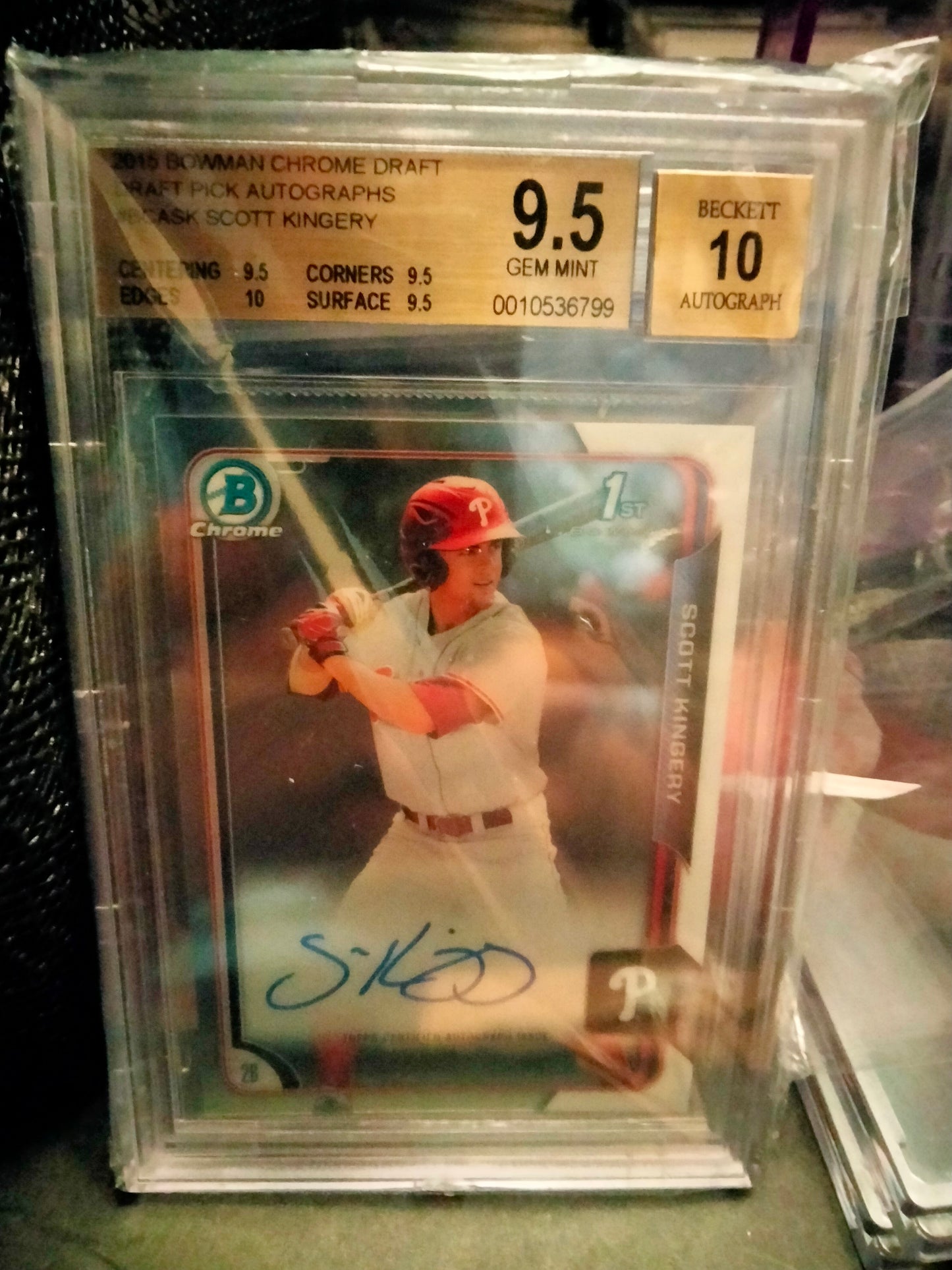 2015 Bowman Chrome Draft Pick Autographs Scott Kingery Beckett Graded 9.5/10