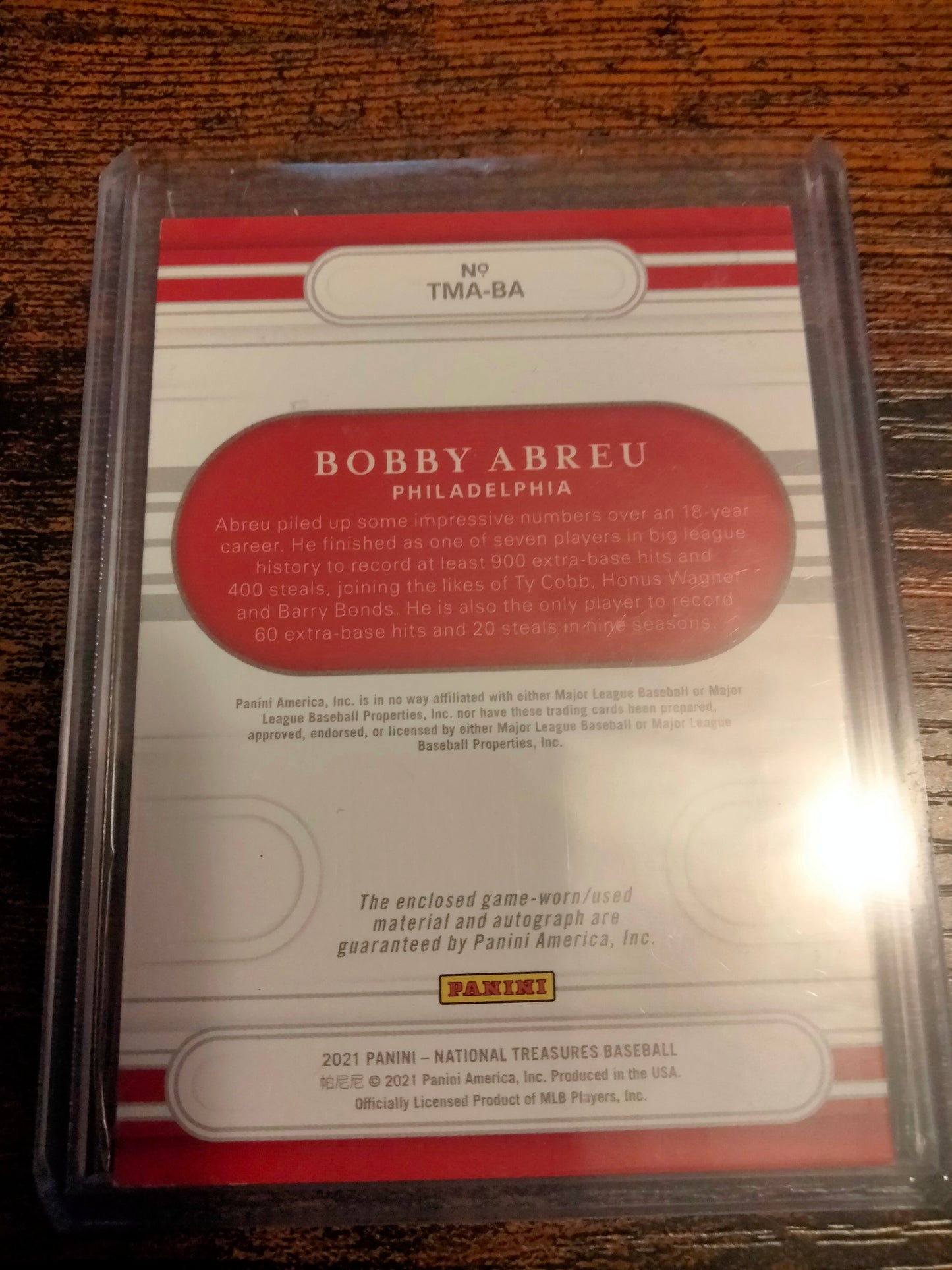 2021 National Treasures Bobby Abreu Autographed #D 11/25 Signed & 30/30 Inscription #TMA-BA