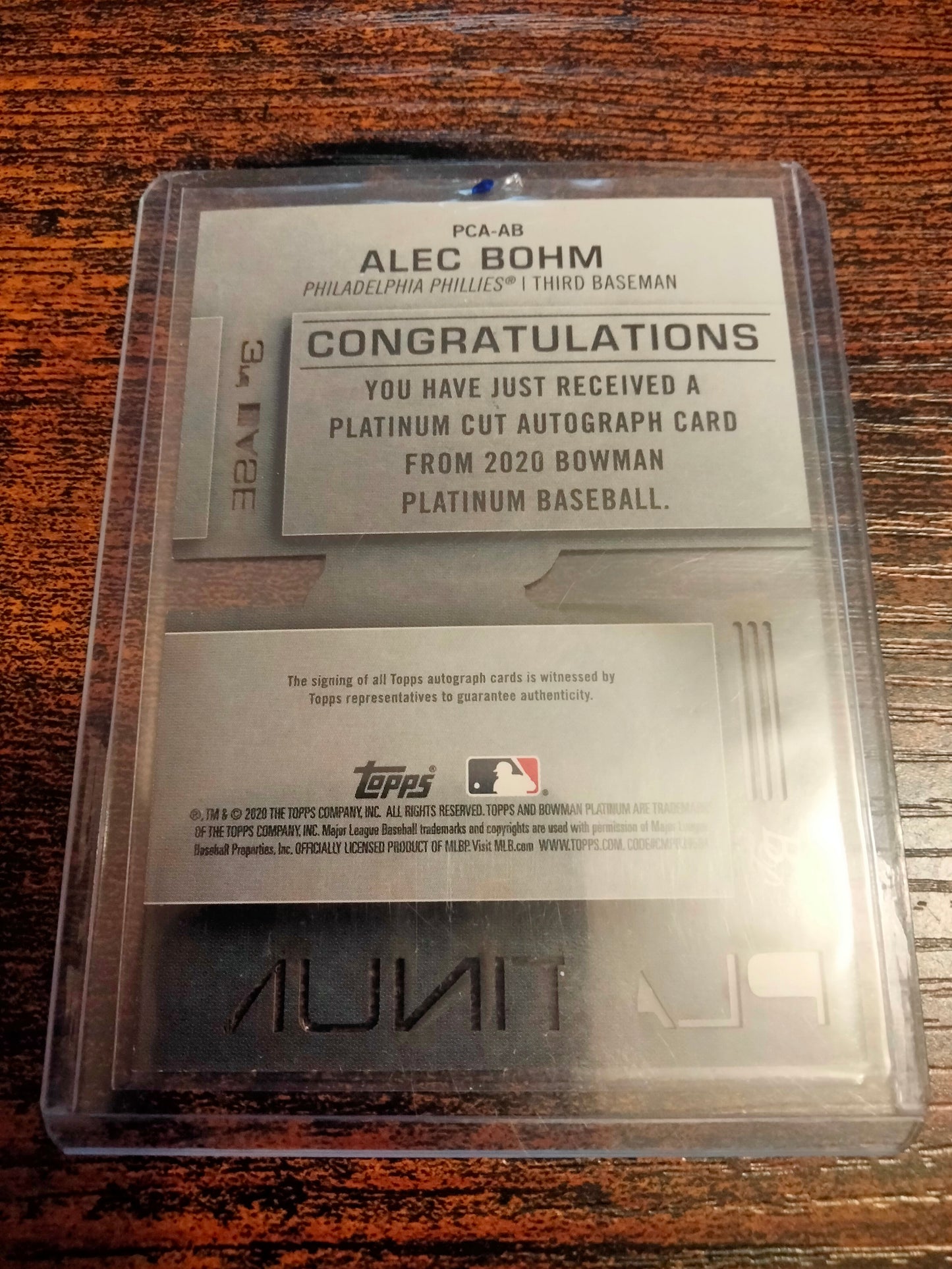 2020 Bowman Platinum Die Cut Autographs Alec Bohm #D 12/25 # PCA-AB