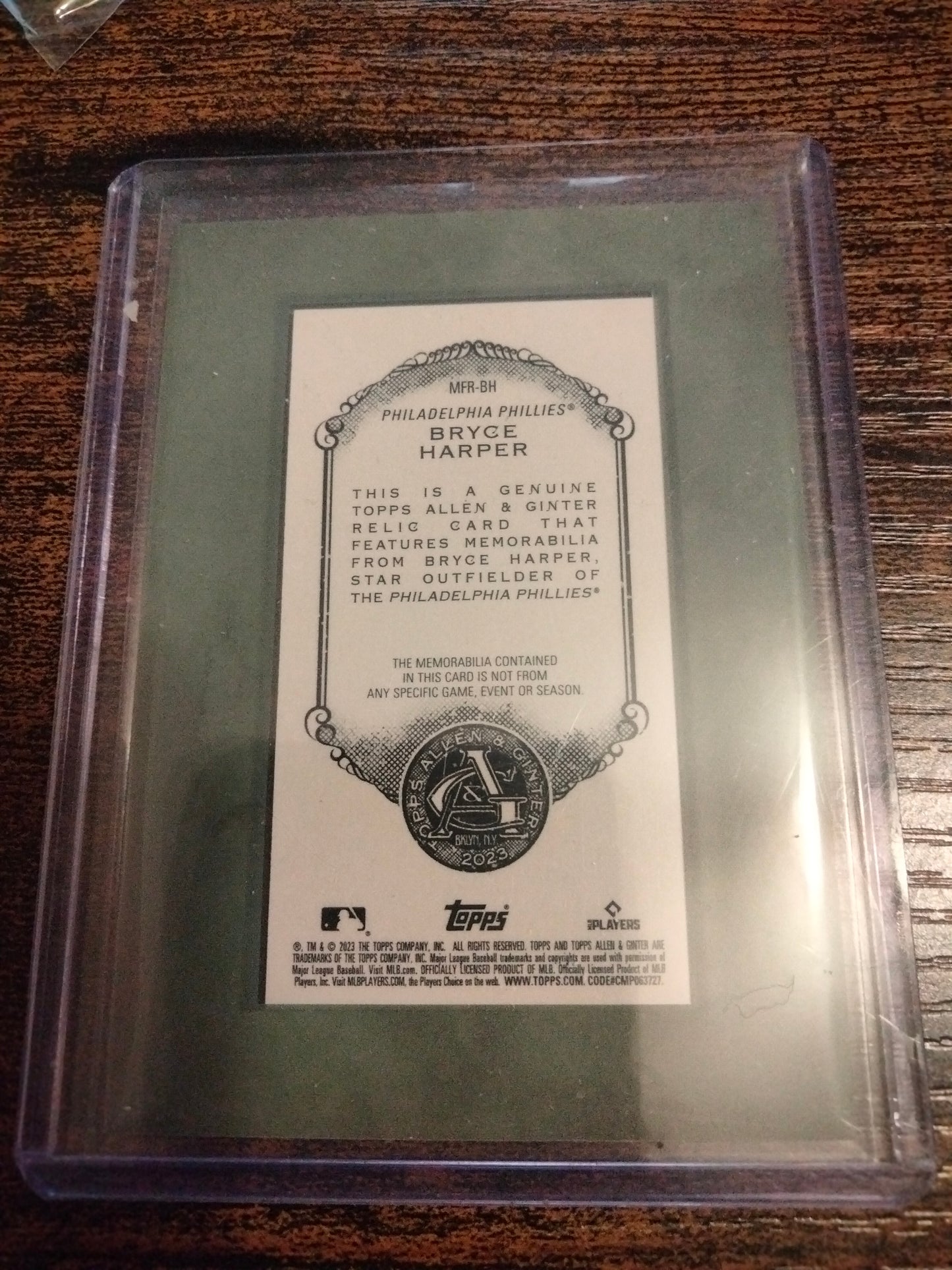 2023 Topps Allen & Ginter Bryce Harper Framed Mini Relic #MFR-BH