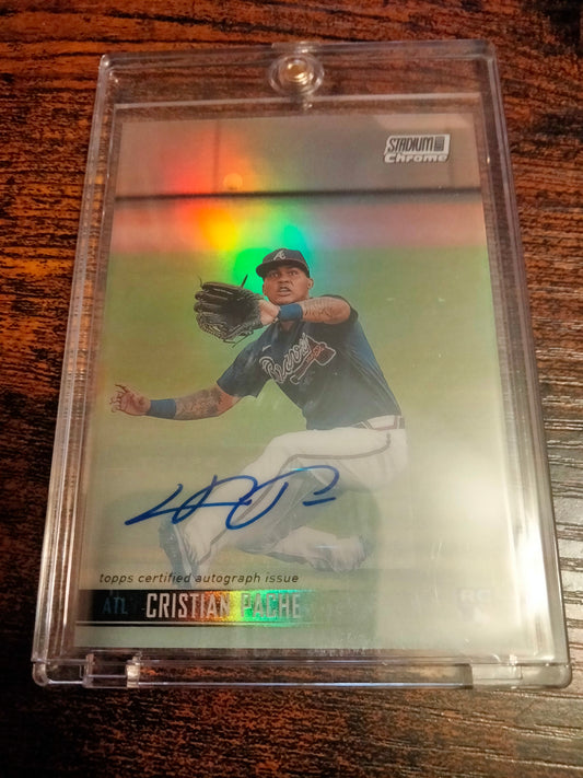 2021 Topps Stadium Chrome Cristian Pache Orange Auto Card #D 12/25 #245