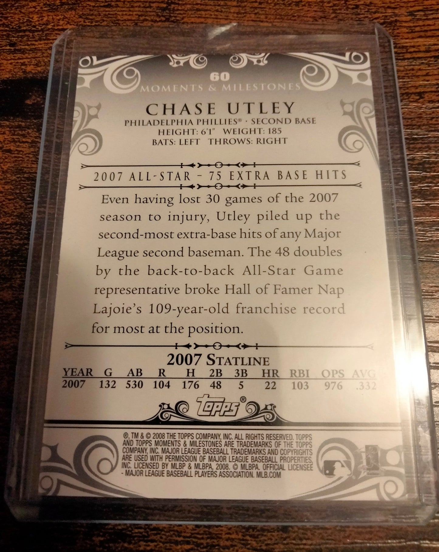 2008 Topps Moments & Milestones Black #D 16/25 Chase Utley #60