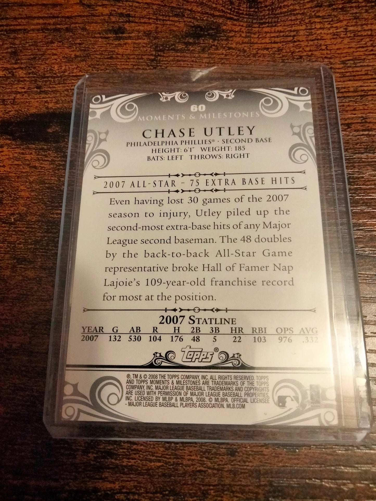 2008 Topps Moments & Milestones Black #D 22/25 Chase Utley #60