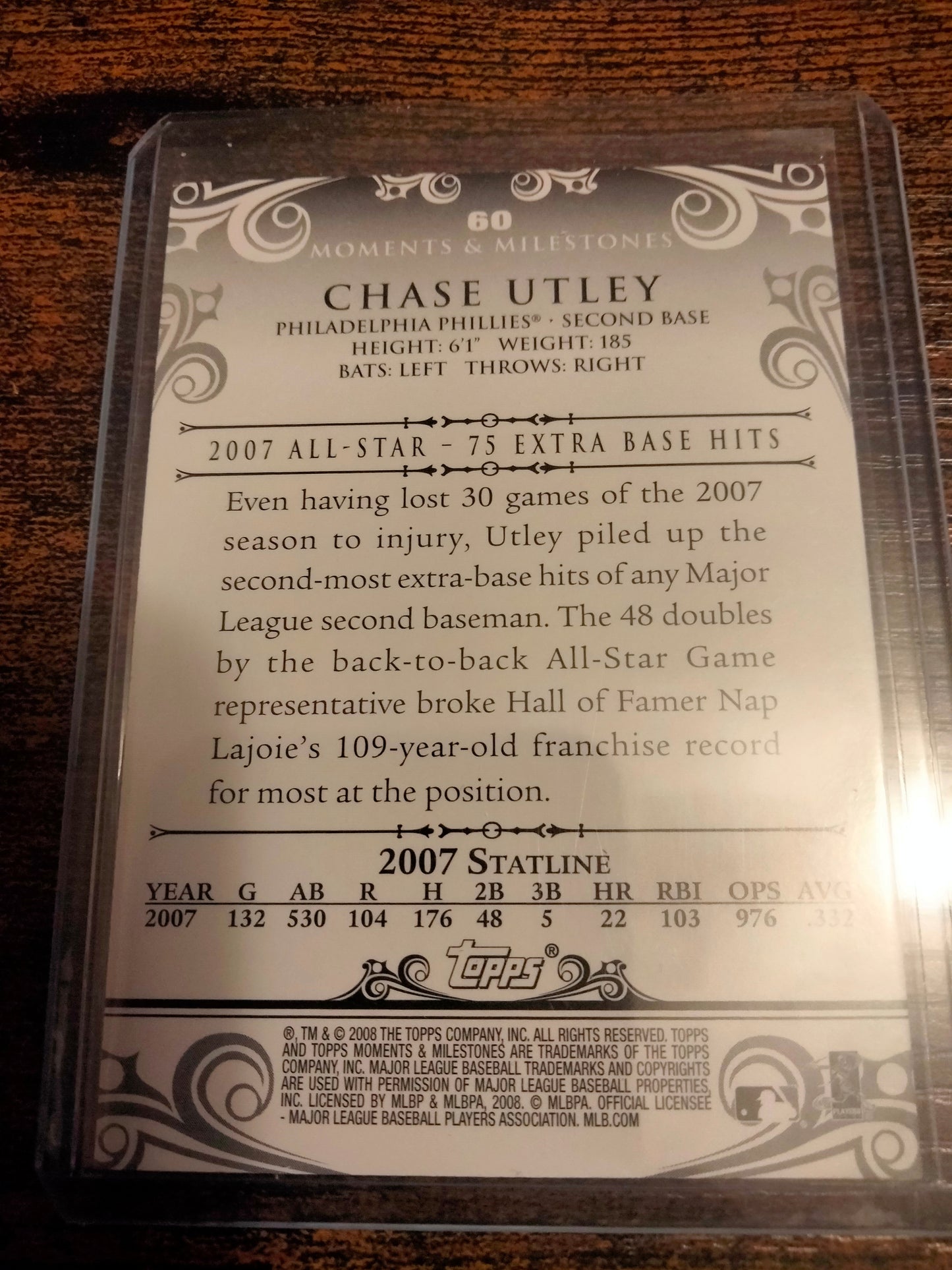 2008 Topps Moments & Milestones Black #D 11/25 Chase Utley #60