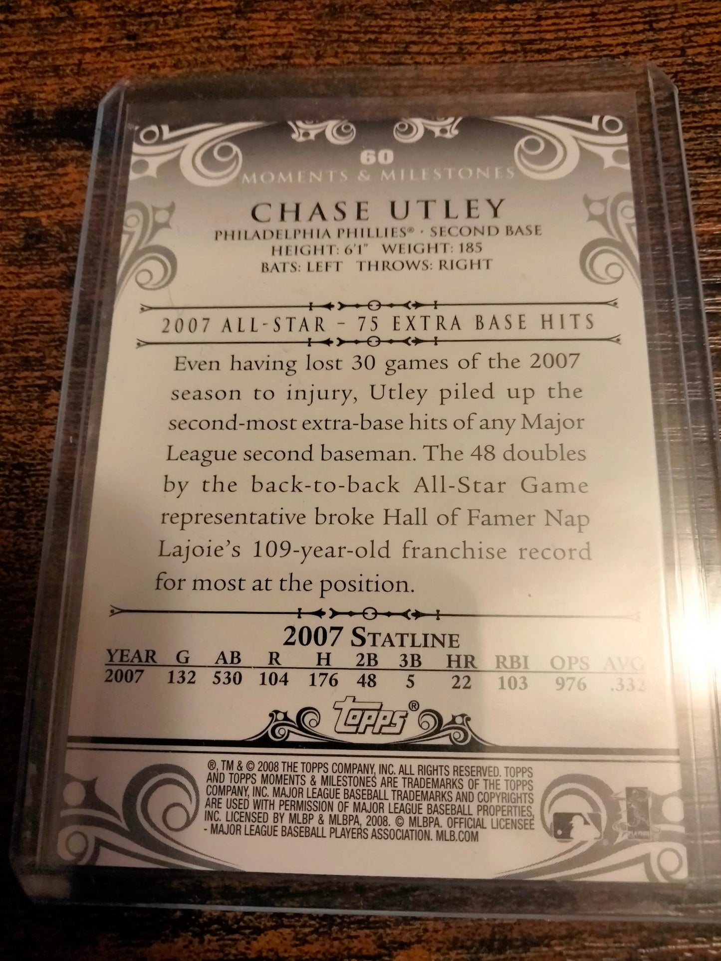 2008 Topps Moments & Milestones Black #D 1/25 Chase Utley #60