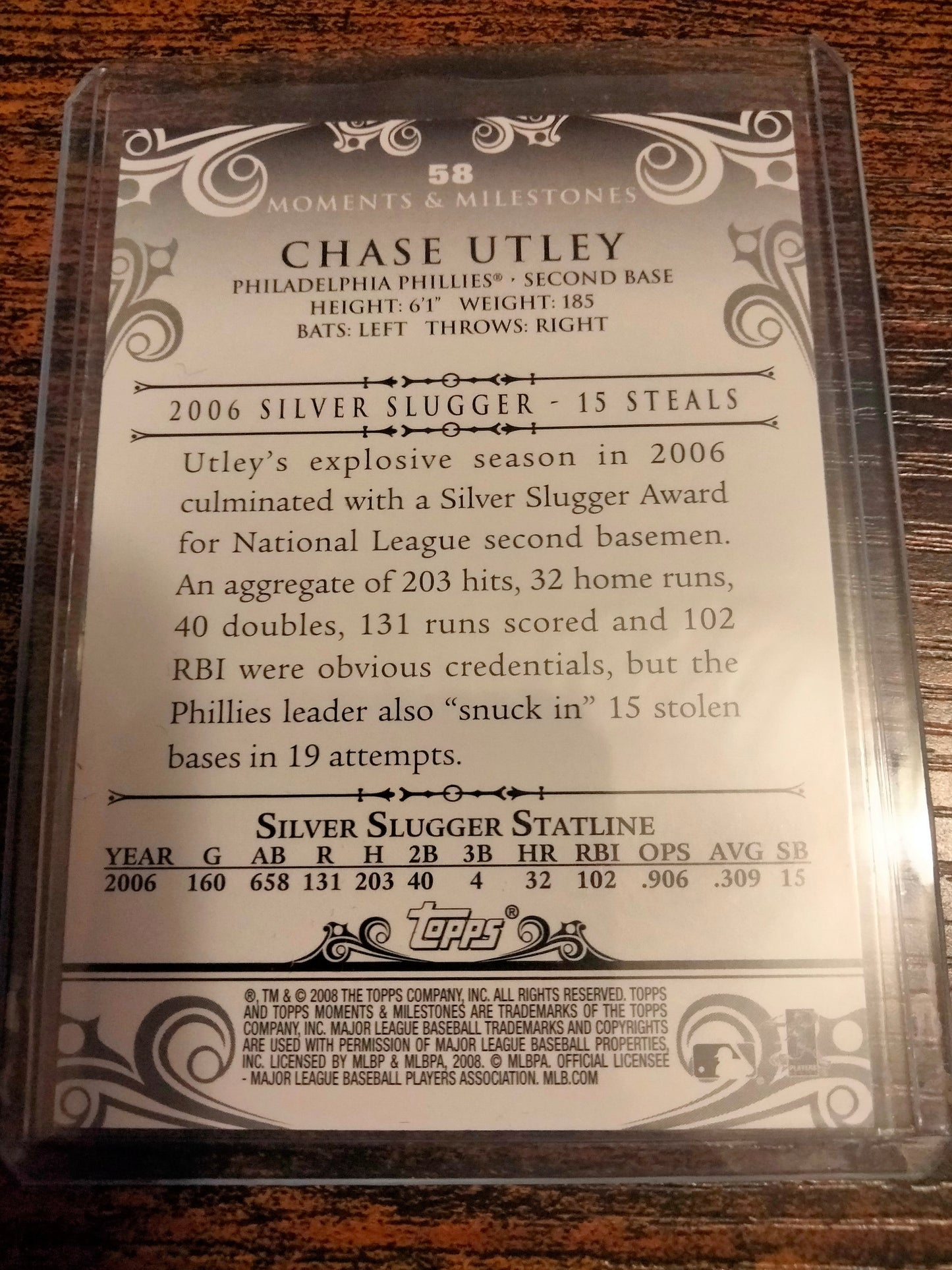 2008 Topps Moments & Milestones Black #D 15/25 Chase Utley #60