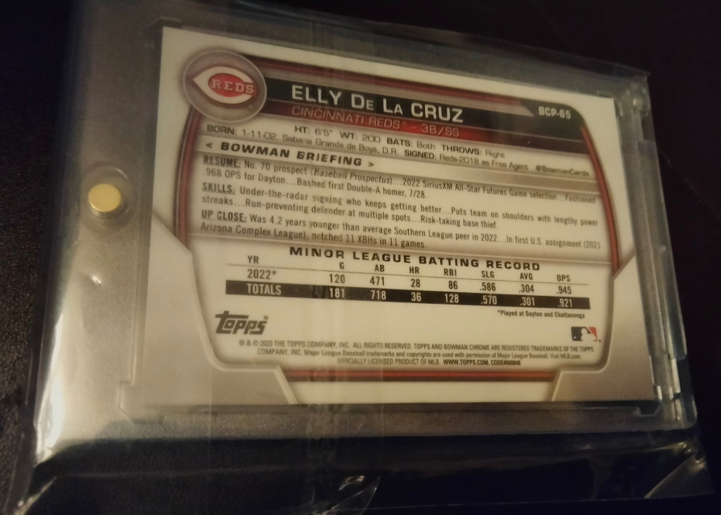 2023 Bowman Chrome Sapphire Elly De La Cruz Prospect #BCP-65 Reds