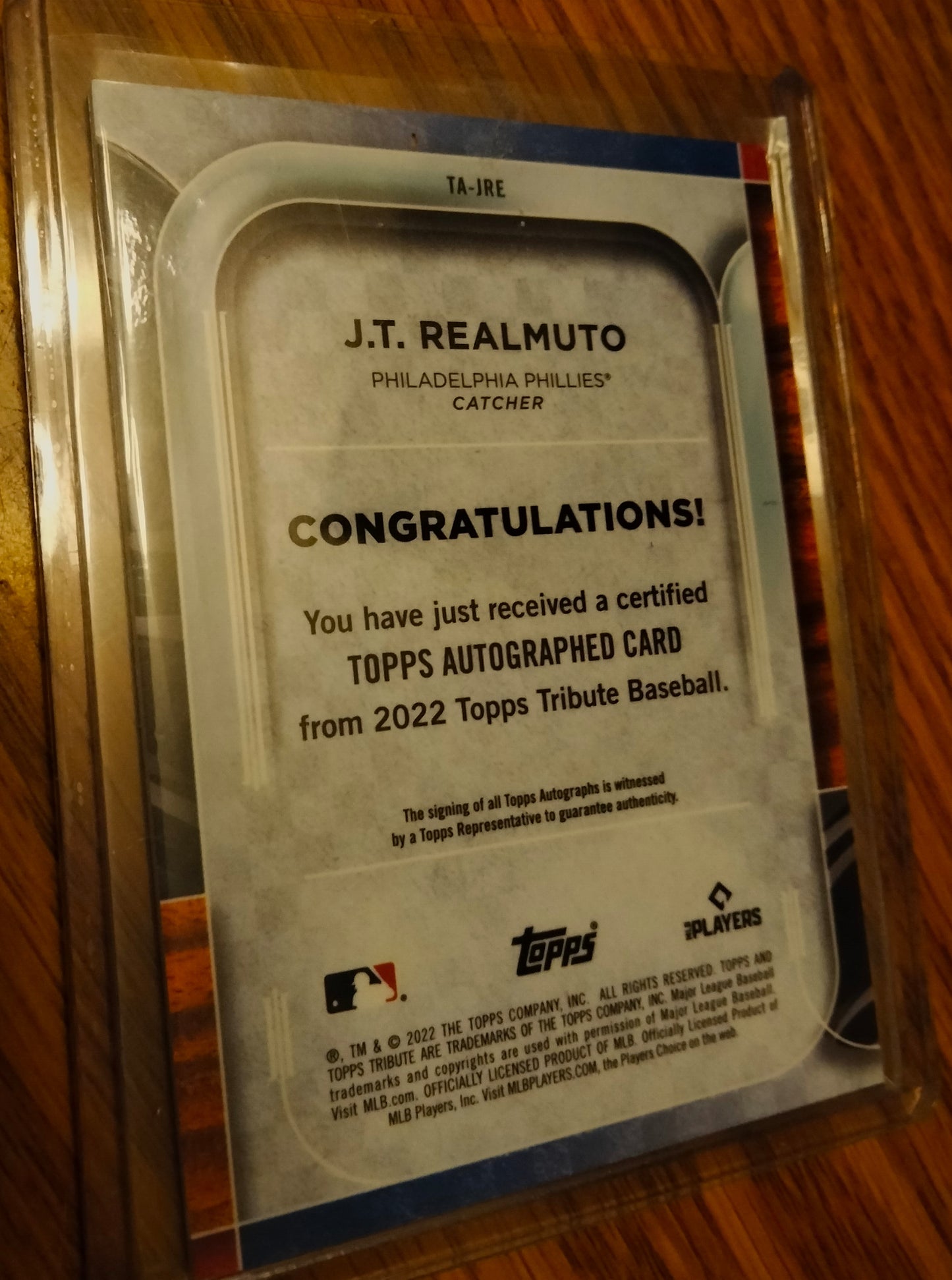 2022 Topps Tribute Autograph Green J.T. Realmuto Auto /99 WHC689