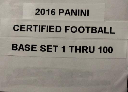 2016 Panini Certified Football 100 Card Base Set