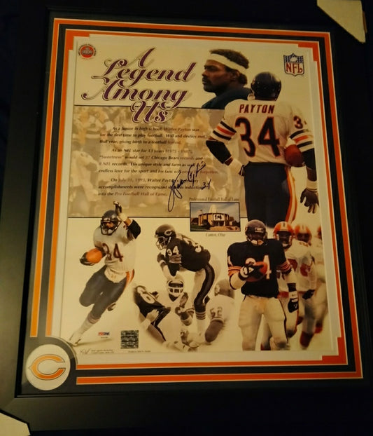 Walter Payton Autographed Custom Framed Photograph - Framed 16x20 Legend Among US PSA/DNA COA Bears