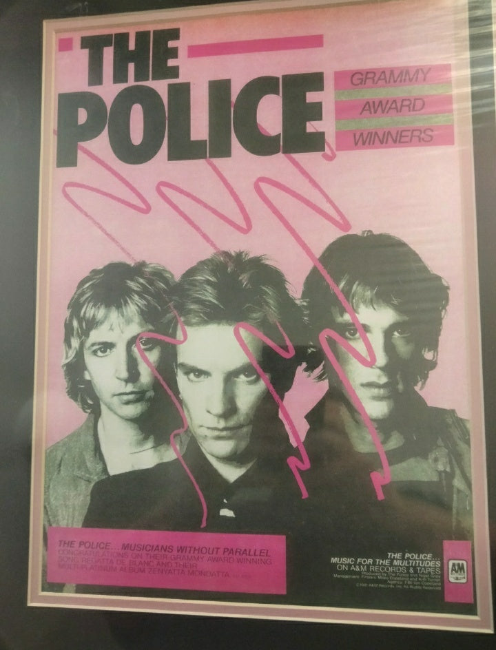 The Police Rock Band Custom Framed Photo / Concert Ticket W/ The 3 Band Members Sting / Andy Summers /  Stewart Copeland Slabbed Cut Autographs