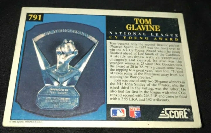 1992 Score Tom Glavine Hand Signed IP Auto #791 Braves