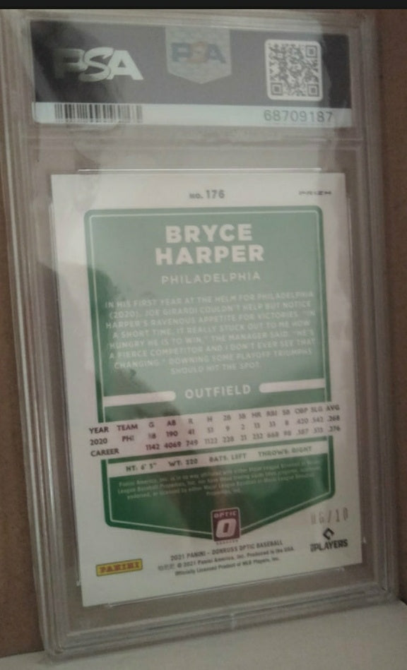 2021 Donruss Optic Bryce Harper Gold (POP 1)PSA Graded Mint 9. Card is #D  6/10. PHILLIES