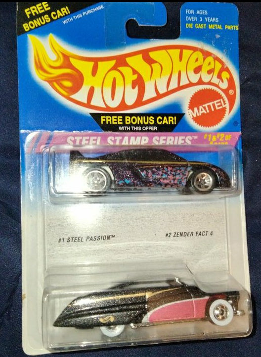 Vintage Hot Wheels 1:64 1994 Steel Stamp Series Twin Pack #1 & #2 of 4 Cars