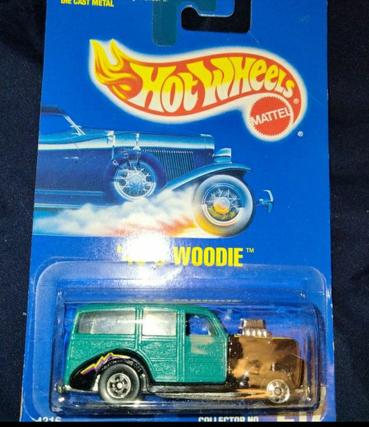 Vintage 1992 Hot Wheels '40's Woodie Collector# 217 [Turquoise] Blue Card