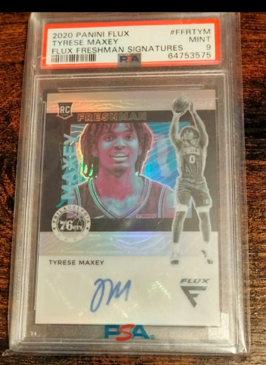 2020-21 Panini Flux Tyrese Maxey Freshmen Signatures Autographed Card RC PSA Mint 9 POP4