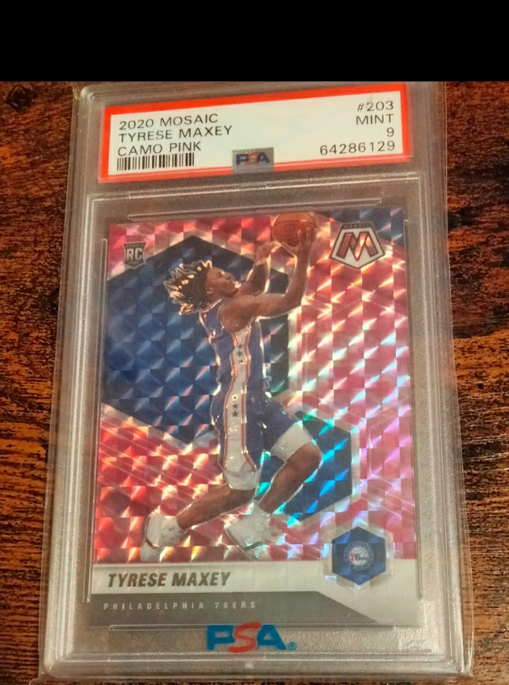 2020-21 Tyrese Maxey Mosaic Camo Pink RC #203 PSA 9 Mint