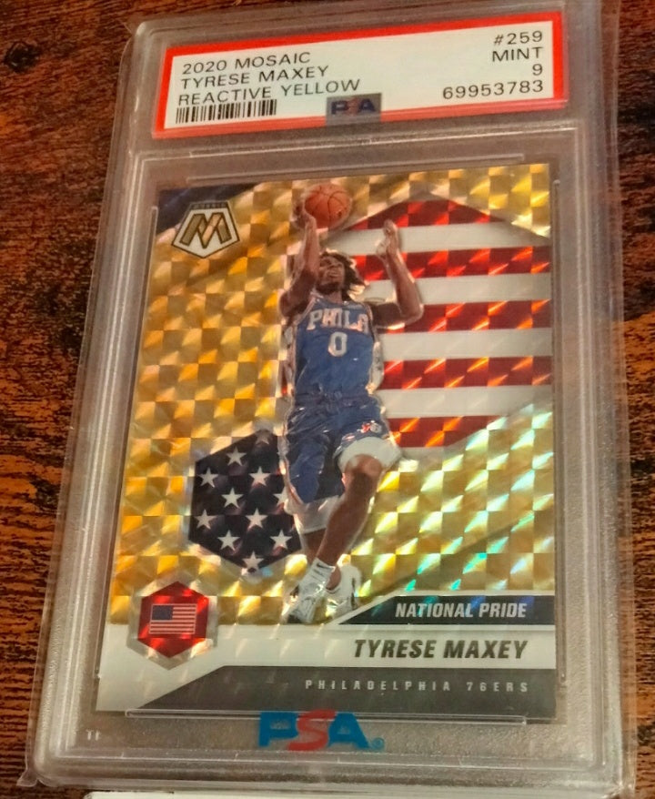 2020 - 2021 Panini Mosaic Reactive Yellow #259 Tyrese Maxey RC PSA Mint 9