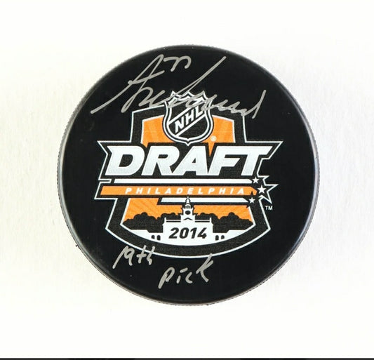 Tony Deangelo Signed 2014 NHL Draft Logo Hockey Puck Inscribed "19th Pick" (AJ's Sports World)