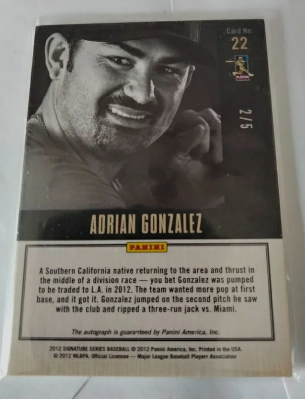 2012 Panini Signature Series Hitters Inc. Adrian Gonzalez #d 2/5 Dodgers