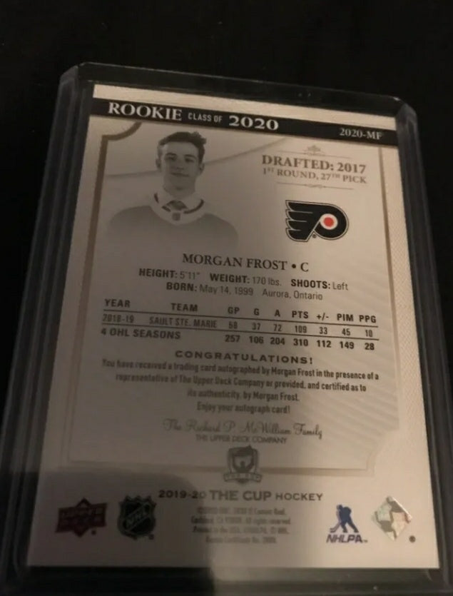 2019-20 The Cup Rookie Class of 2020 Gold Auto Morgan Frost #2020-MF Flyers /75