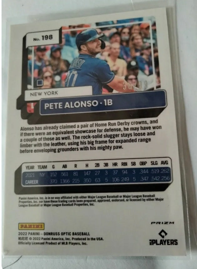 2022 Donruss Optic Pete Alonso #198 Green Dragon Prizm SP #’d 38/99