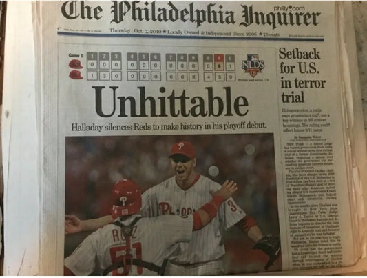 Roy Halladay NLDS NO HITTER Game 1 10/07/2010 Philadelphia Inquirer Full Paper VG