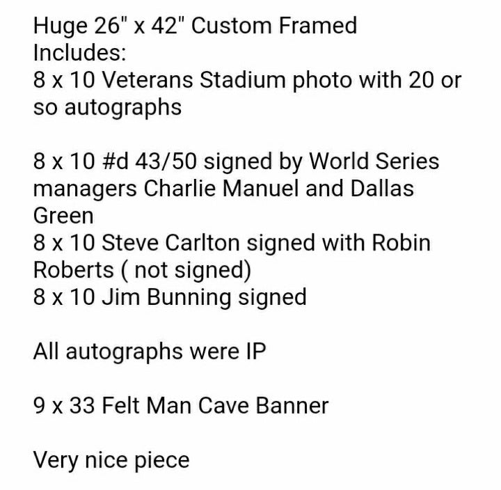 Steve Carlton/Bunning 26 x 42 Phillies Multi Signed Photo Custom Framed