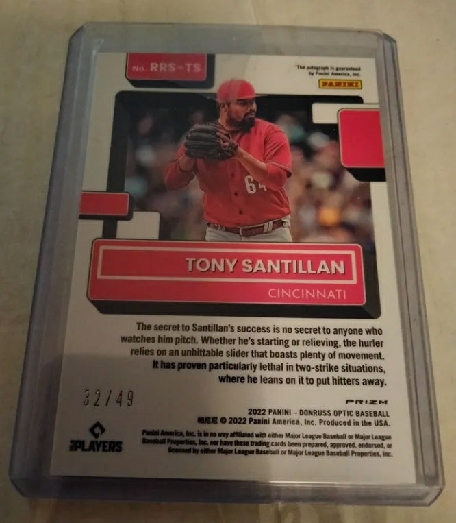 Tony Santillan 2022 Donruss Optic Rated Rookie Auto Blue Mojo Prizm #D 32/49 Reds