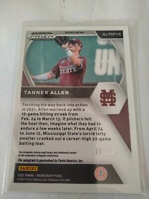 2021 Prizm Draft Picks Tanner Allen Auto Autograph Rookie Cracked Ice #d 10/12