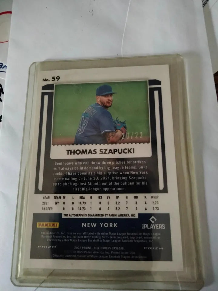 2022 Panini Chronicles Contenders Draft Ticket Blue Ice #D 20/23Auto Thomas Szapucki