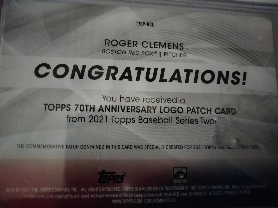 2021 Topps Roger Clemens Commemorative 70th Anniversary Patch Red Sox SP Relic