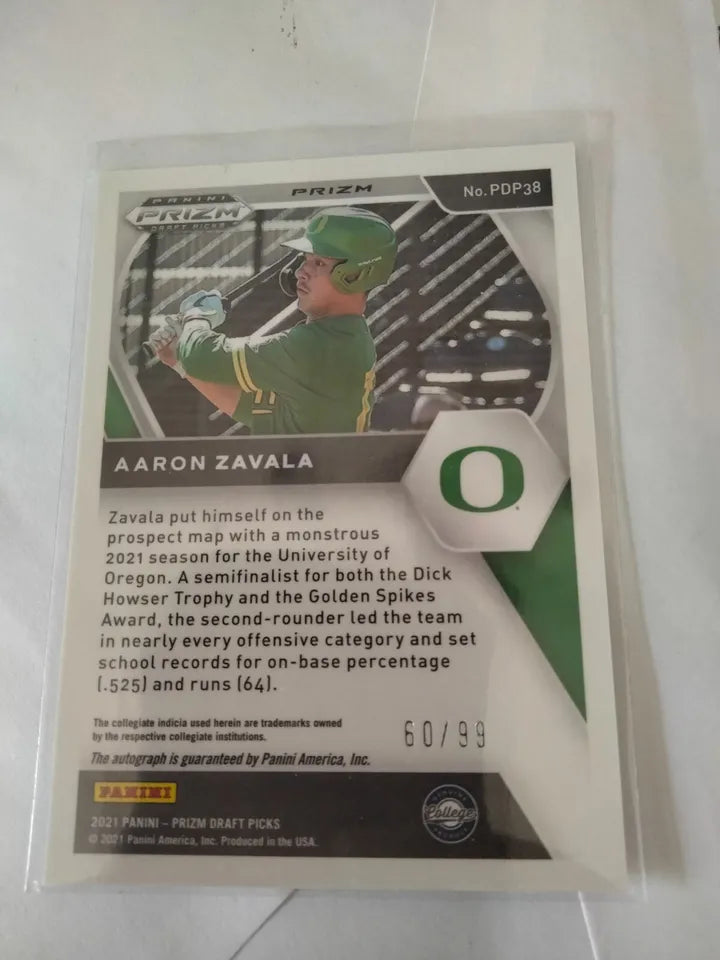 2021 Prizm Draft Picks Base Auto Blue #PDP-38 Aaron Zavala /99 - Texas Rangers