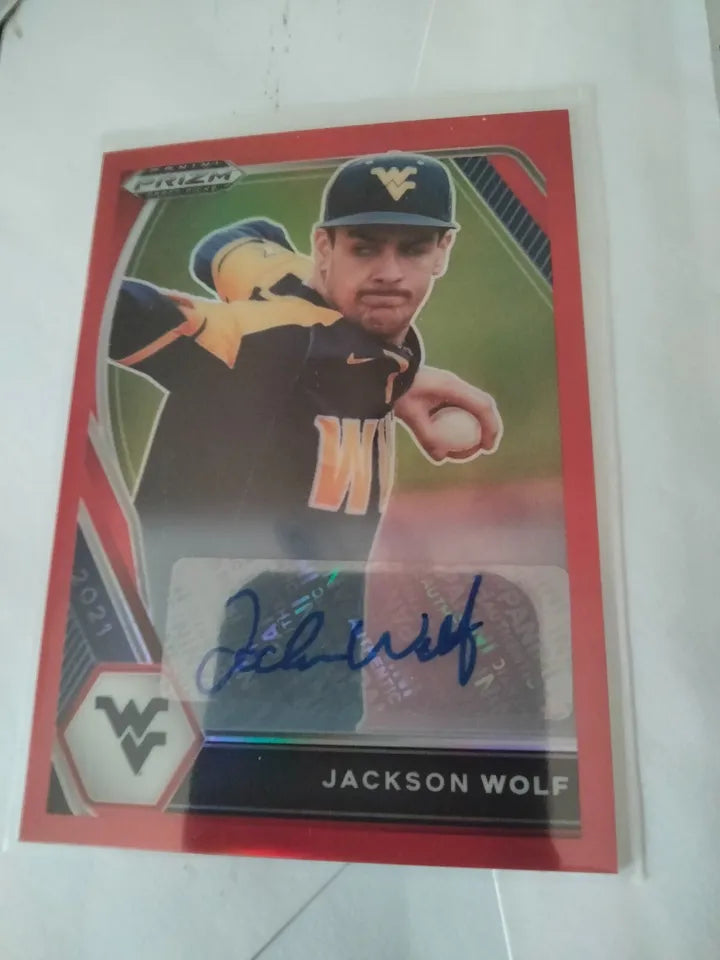 2021 Panini Prizm Draft Picks Red Prizm Auto /50 Jackson Wolf #PDP129 Auto